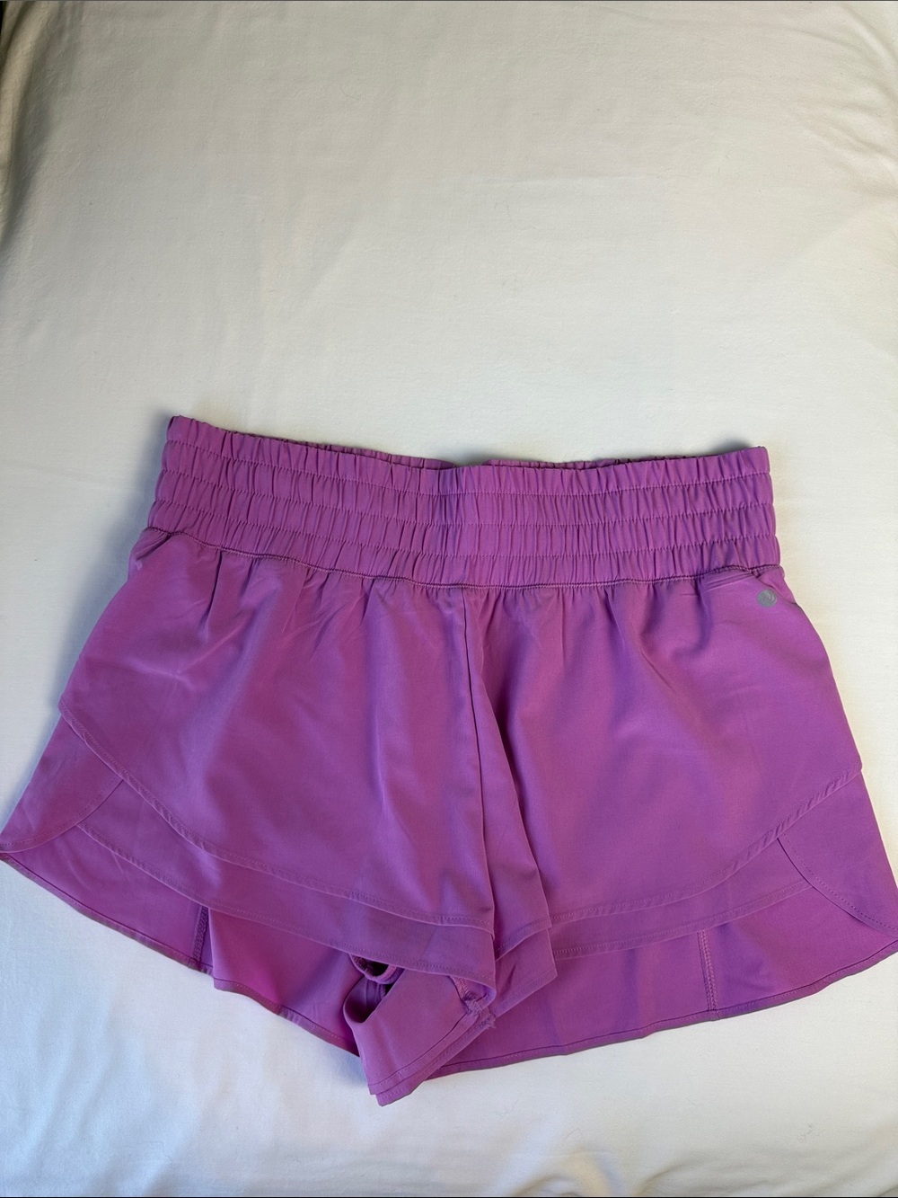 Apana Lilac Pink Smocked High Waist Athletic Running Shorts Sz XL EUC
